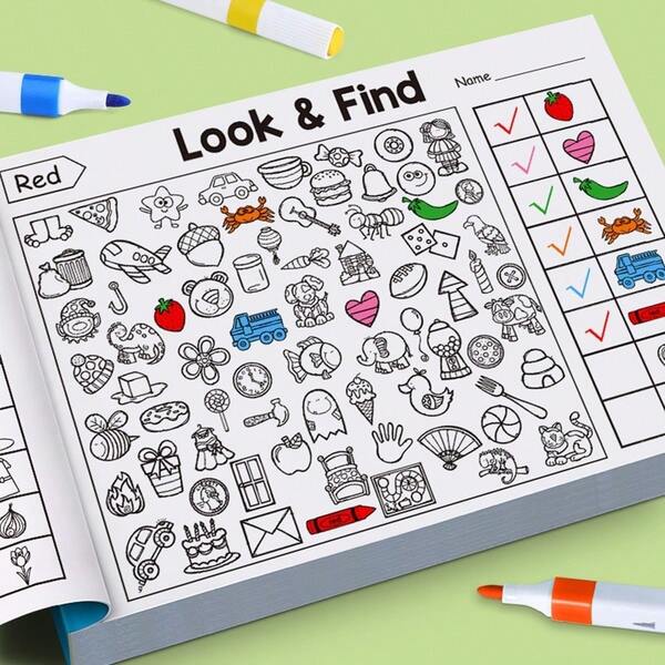 1 Book Hidden Picture Search, Interactive Search & Drawing Activity Book, Fun Hide-And-Seek Themed Pages Back To School