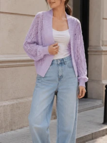 1pc Women's Solid Color Knit Batwing Sleeve Lightweight Breathable Material Decorative Sun Protection Casual Style Cardigan Shawl Suitable For Air-Conditioned Room, Beach, Shopping, Spring, Summer, Autumn - Multicolor - View 13