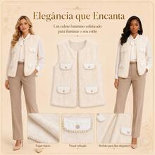 Elegant White Women's Outfit With Cropped Jacket And Short Skirt, Embroidered With Sparkling Rhinestones. A Sophisticated Feminine Look For Parties, Work, Dates, And Special Occasions. - 白色 - 查看 5