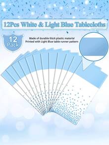 1/6/12pcs 54 X 108 Inch White & Blue Polka Dot Premium Disposable Plastic Tablecloth - Polka Dot Plastic Tablecloth Printed Long Tablecloth, Suitable For Rectangular Tables, Camping Tablecloth, Birthday Party, Picnic, Baby Shower, Engagement Party Decoration - Light Blue and White - View 5