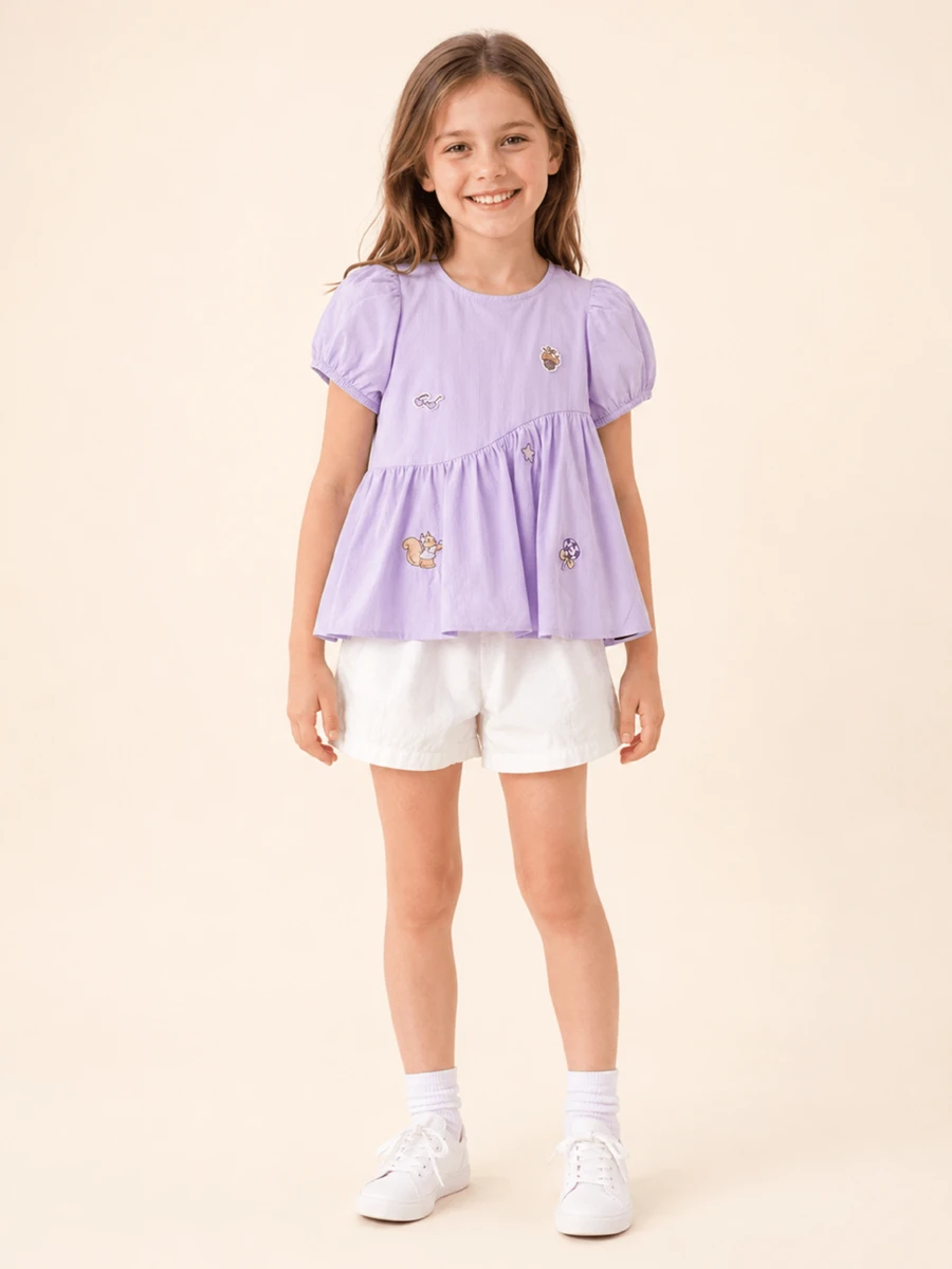 Balabala 2026 New Girls Pumpkin Style Set, Summer Soft Casual Cute Comfortable Daily Wear - Purple - View 1