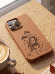 Funda de teléfono con diseño de dibujo de línea personalizable y personalizado, con patrón de dibujos animados, compatible con iPhone 17 16 15 Pro Max, adecuada para personalización de retratos personales de familia, parejas, mascotas y amigos, con función anti-caída y anti-arañazos - Caqui - Ver 3