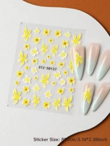 1片夏季花瓣島5D浮雕黃色羽毛花水波紋氣泡造型軟雕刻美甲貼紙 DIY度假美甲裝飾婚禮美甲用品 - 彩色 - 查看 4