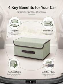 Foldable Car Trunk Organizer, Fabric Storage Box With Lid, Foldable Non-Woven Fabric Container, Suitable For Car Trunk, Home And Office, Multi-Purpose Non-Woven Fabric Storage Container - A - View 8