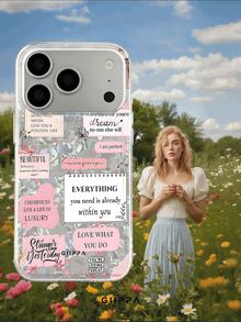 GIIPPA 1pc English Letter Slogan Pattern Design Phone Case, Compatible With Phone 17 Pro Max, 16 Pro Max, 15 Pro Max, 14 Pro Max, 11/12/13/14/15/16 Pro Max Plus, Korean Style High-End Fashionable & Fun Elegant Design, Unisex, Perfect Gift For Girlfriend For Christmas, Valentine's Day, Easter, Wedding Season And Birthday! - Multicolor - View 7