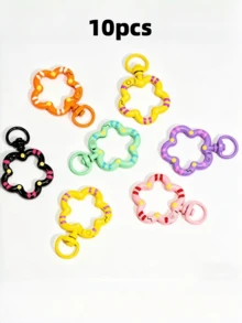 10/6pcs Flower Shape Spring Clasps, Colorful Enamel Metal Keychain Clips With Open Rings, DIY Jewelry Findings Bag Charms Accessories - Multicolor - View 5
