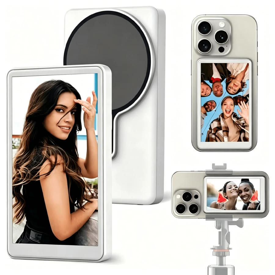 Pantalla de monitor para selfies Vog compatible con la serie 17 y teléfonos Android, accesorio magnético inalámbrico con altavoz incorporado, compatible con resolución 4K/1080P de alta definición, equipada con control remoto, adecuada para transmisiones en vivo y grabación de vlogs