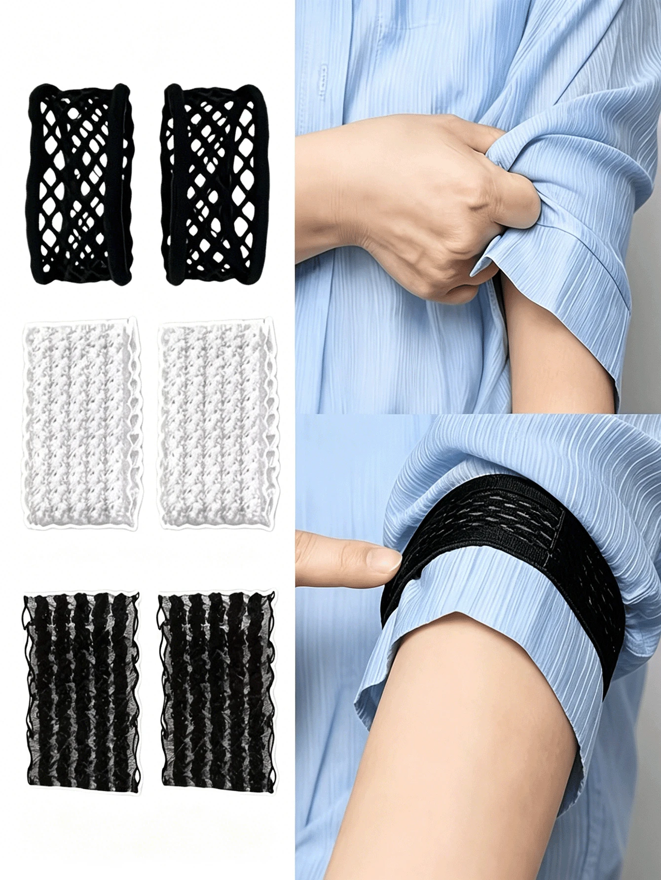 2/4/6/8/10pcs Cuff Fixing Bands, Non-Slip Arm Bands, Comfortable & Non-Constricting, Seamless, Detachable, Suitable For Long Sleeve Shirts, Blouses, Sweatshirts, Etc., Can Shorten Sleeve Length And Tighten Cuffs - Multicolor - View 1