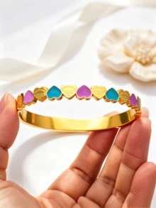 4pcs/1pc 304 Stainless Steel Bracelet Set, Suitable For Women's Daily Wear, Luxurious And Elegant Wrist Jewelry, Gift For Girlfriend Or Mother - Multicolor - View 9