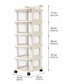 1pc Cream-Color Plastic Drawer Storage Cabinet With Wheels, Suitable For Storing Snacks, Toys, Cosmetics And Various Other Items, Great For Home Organization - Multicolor - View 17
