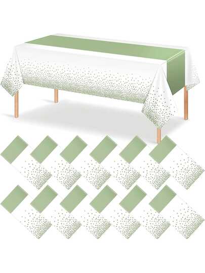 1/6/12pcs 54 X 108 Inch White & Green Polka Dot Premium Disposable Plastic Tablecloth - Polka Dot Plastic Tablecloth Printed Rectangular Table Runner, Camping Tablecloth, Suitable For Birthday Party, Picnic, Baby Shower, Engagement Party Decoration