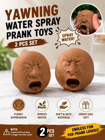 This Is A Pair Of Fun Water Squirt Toys With A Very Interesting Design. Simply Mimic A Yawning Motion, And Water Will Spray Out From These Cute, Quirky, And Very Humanized Faces. This Is Undoubtedly A Toy That Can Bring Endless Fun And Mischief!