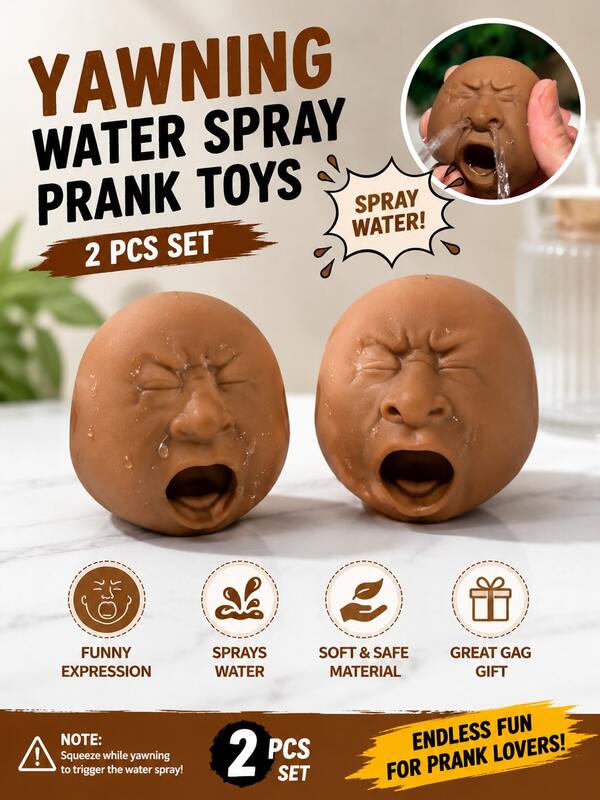 This Is A Pair Of Fun Water Squirt Toys With A Very Interesting Design. Simply Mimic A Yawning Motion, And Water Will Spray Out From These Cute, Quirky, And Very Humanized Faces. This Is Undoubtedly A Toy That Can Bring Endless Fun And Mischief!