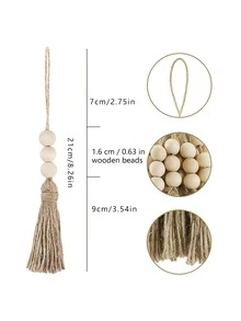 Handmade Natural Jute Rope Tassel Pendant, Rustic Wooden Bead String, Suitable For Christmas Tree DIY Handmade Wooden Bead Garland Projects, Weddings, Home Party Decoration (Natural Color) - Multicolor - View 3