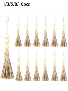 Handmade Natural Jute Rope Tassel Pendant, Rustic Wooden Bead String, Suitable For Christmas Tree DIY Handmade Wooden Bead Garland Projects, Weddings, Home Party Decoration (Natural Color) - Multicolor - View 6