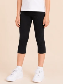 Balabala Tween Girls' Summer New Elastic Capri Yoga Pants, Suitable For Activities And Comfort - Black - View 1