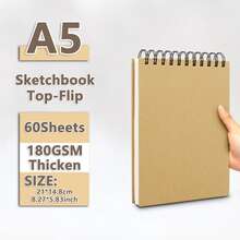 32K/A5/16K/A4/8K Spiral Bound Blank Sketchbook 60 Sheets 180GSM Classic Cover Loose Leaf For Sketching Journaling Notes Diary Suitable For Art Students - Single Piece - View 10