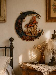 1pc 2D Flat Crescent Moon Wall Decor Plaque, Dark Pastoral Mushroom Butterfly Floral Wall Hanging, Mysterious Bohemian Plant Crystal Vine Wall Ornament, Gothic Crescent Moon Mushroom Wall Plaque, Magic Forest Butterfly Floral Crescent Moon Wall Hanging, Vintage Pastoral Floral Mushroom Crescent Moon Wall Decor, Occult Witchcraft Crystal Mushroom Wall Ornament, Goblin Natural Greenery Crescent Moon Decor Plaque - Multicolor - View 9