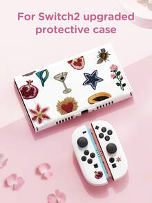 1pc Pomegranate Flower Vintage Print Pattern Protective Case, Compatible With New Switch 2 (2025), Switch NS/Switch OLED, Suitable For Switch 2 Game Console Accessories, Full Set, Storage Bag, Card Slot Dock Shell, Switch Protective Case, Romantic Gift For Switch Players - Multicolor - View 2