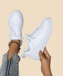 Women White Sneakers Spring Autumn Sport Running Shoes Casual Lace Up Flat Skid-Proof Shoes - White - View 6