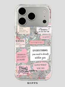GIIPPA 1pc English Letter Slogan Pattern Design Phone Case, Compatible With Phone 17 Pro Max, 16 Pro Max, 15 Pro Max, 14 Pro Max, 11/12/13/14/15/16 Pro Max Plus, Korean Style High-End Fashionable & Fun Elegant Design, Unisex, Perfect Gift For Girlfriend For Christmas, Valentine's Day, Easter, Wedding Season And Birthday! - Multicolor - View 1