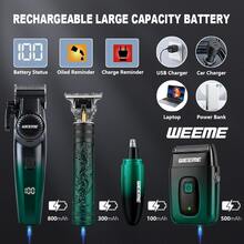 WEEME 4件套/3件套/2件套男士电动剃须刀套装，包含绿色理容套装，可用于理发、剃须、身体修剪和造型。 - 綠色 - 查看 3
