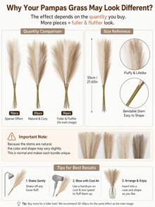 10pcs Beige/Black Faux Pampas Grass Stems, Artificial Reed Plant Plume Decor, Realistic Fluffy Feathers Style, Soft And Elegant Home Accent, Perfect For Vase Arrangements, Modern Boho Style Decoration For Living Room, Bedroom, Or Dining Room - Color Mixing - View 3