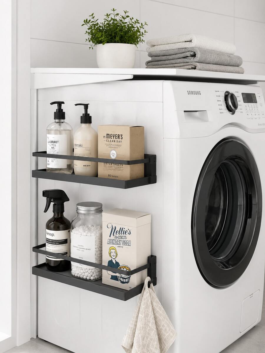 2pcs Magnetic Storage Rack, Fridge/Freezer Organizer, Kitchen Spice Rack, Wall Mounted Holder, No Drill Required - Black - View 1
