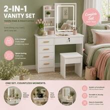 Compact Vanity Desk With Mirror & Lockable Cabinet, 3-Tier Makeup Table With Storage Shelves For Bedroom, Modern Nordic Space-Saving Dressing Table 80*40*130cm - Square Mirror Dressing Table - View 5