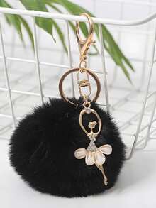 1pc Cute Pom Pom Keychain Pendant Ballet Dance Alloy Plush Charm Angel Girl Pom Pom Keychain - Multicolor - View 3