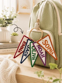 Personalized Embroidered Triangle Flag Bag Charm | Customized Backpack Charm, School Gift, Cute Backpack Accessory - Multicolor - View 1