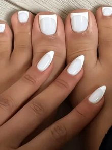 60入短方型/短杏仁型美甲貼片組合組，裸色與黑色法式軟膠美甲貼片組合組，適合所有女性與女孩，法式美甲設計，適合日常佩戴美甲貼片，15種尺寸，適合女性 - 白色 - 查看 3