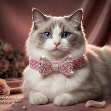 1pc Pink Rhinestone Bow Pet Collar Princess Style Cute Pet Neck Collar, Non-Choking, Fits Small And Medium Dogs, Suitable For Daily Outings, Photo Shoots, Holiday Dressing - Multicolor - View 4