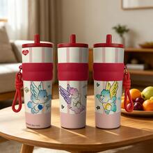 Care Bears Angel Wings Insulated Tumbler, Pink And White Striped Gradient Bear Portable Straw Cup With Lanyard, High Aesthetic Water Bottle, 1pc 25oz - 750ml - View 12