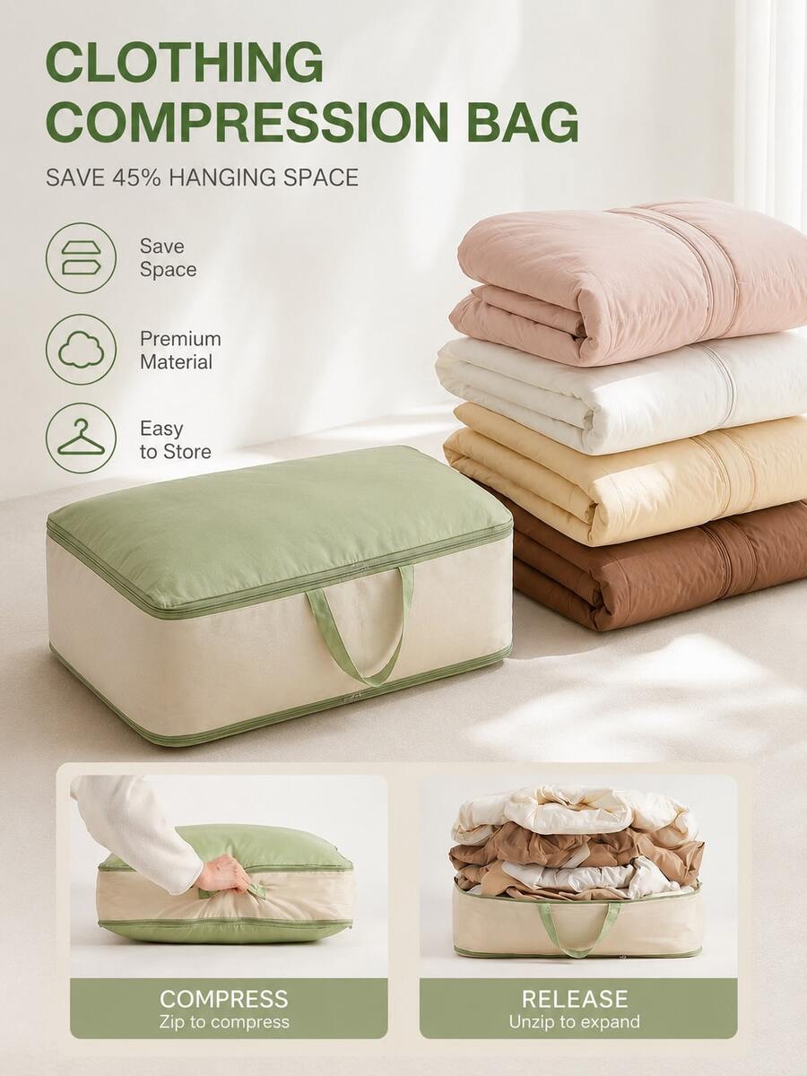 1pc/Quilt Storage Bag/Moving Packing Down Silk Comforter/Organization Compression Waterproof & Moisture-Proof Down Jacket Storage Bag/Clothing Storage Bag, Large Capacity, Compression Bag, Zipper Design, Wardrobe Storage