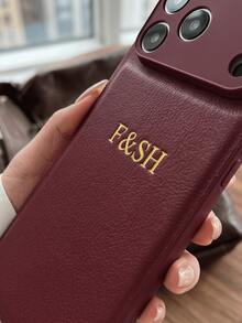 Personalized Custom Name Initial Phone Case Compatible With IPhone 17 16 15 14 13 12 11 Pro Max And Plus Series, Gold Foil 3D Engraved PU Leather, Burgundy Litchi Texture Design, Anti-Slip Anti-Shock Anti-Scratch, Perfect Gift For Birthday And Anniversary - Burgundy - View 5