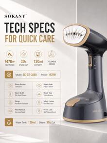 SOKANY3065 Foldable Handheld Steamer, Fast Heating, Powerful Steam, Wrinkle Removal, Portable Mini Iron, Suitable For Home, Travel, Office - Black - View 3