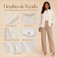 Elegant White Women's Outfit With Cropped Jacket And Short Skirt, Embroidered With Sparkling Rhinestones. A Sophisticated Feminine Look For Parties, Work, Dates, And Special Occasions. - 白色 - 查看 4