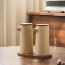 2pcs/1pc 250ml (8.8oz)/350ml (12.32oz) Ceramic Oil Bottle With Walnut Wood Sealed Lid, Round Kitchen Condiment Dispenser For Soy Sauce, Vinegar, Olive Oil And Peanut Oil - View 13
