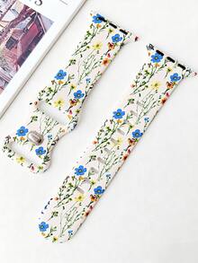 1 pièce Bracelet de montre en silicone à motif floral coloré à la mode, compatible avec Apple Watch 38/40/41/42/44/45/46/49mm, bracelet de montre de sport en silicone souple à motif floral pastoral pour Apple Watch femmes séries Ultra/SE/8/7/6/5/4/3/2/1, convient pour assortir aux tenues, usage quotidien, usage en vacances - Multicolore - Voir 2