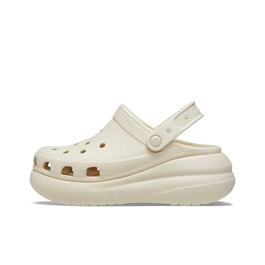 Crocs卡駱馳 Crush Clog 泡芙時尚休閒厚底增高 洞洞鞋 5.2cm 男女同款 米白色