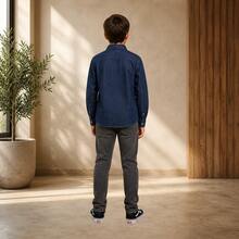 Men's Long Jeans Shirt For Children And Youth - 寶藍色 - 查看 3