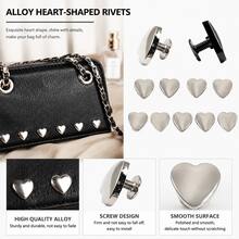 15 Sets Heart-Shaped Decorative Rivets, Metal Screw Back Rivets For Leather Craft, Handbags DIY (Silver) - C - View 2