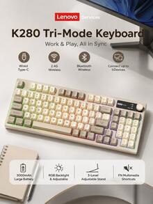 Teclado inalámbrico Lenovo K280 Tri-Mode con retroiluminación RGB 97 teclas Bluetooth 2.4G recargable Type-C compatible con PC portátil y tableta - Ver 1