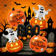 Halloween Party Balloon Kit With 16 Inch Black "BOO", Pumpkin, Pumpkin Ghost Aluminum Foil Balloons, Suitable For Halloween Party Decoration - Halloween Balloon Set - View 1