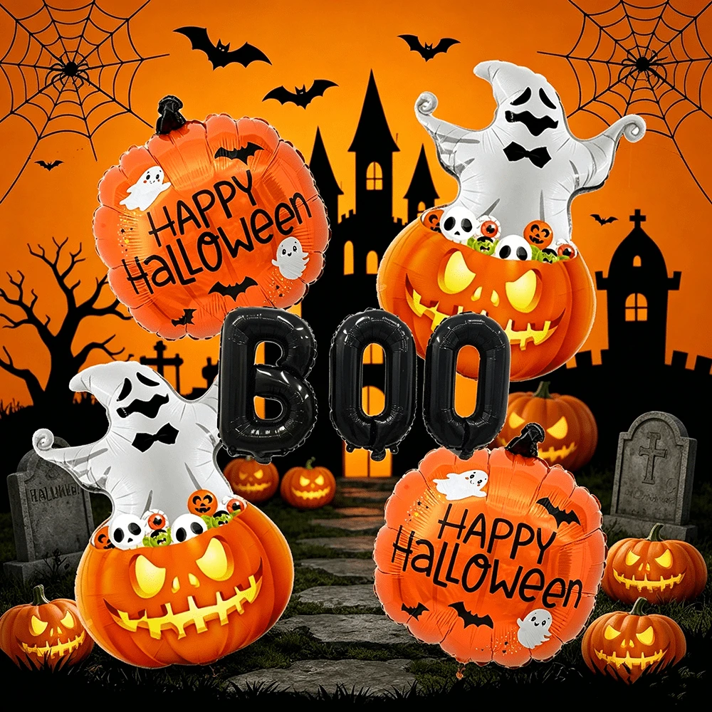 Halloween Party Balloon Kit With 16 Inch Black "BOO", Pumpkin, Pumpkin Ghost Aluminum Foil Balloons, Suitable For Halloween Party Decoration - Halloween Balloon Set - View 1