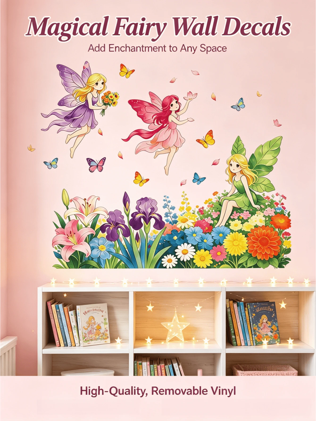 1 Set Forest Fairy Floral Wall Decals, Colorful Butterfly Children's Room Decoration Stickers, Fairy Tale Style Bedroom Remodeling Stickers, Fairy Wall Decals, Children's Room Decoration Stickers, Butterfly Floral Wall Decals, Mori Style Wall Decals, Fairy Tale Style Wall Decals, Self-Adhesive Removable Wall Decals, Girls' Room Wall Remodeling - Wall Stickers - View 1
