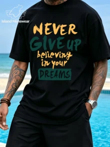 Men's  T-Shirt And Shorts Set For Everyday Comfort And Style Never Give Up Print Set,Men Camisas Para Hombre Funny Shirts Printed  Men Tops For Summer - 黑色上衣 - 查看 2
