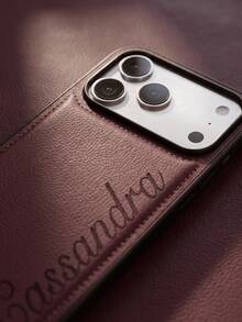 Personalized Initial Phone Case, Burgundy, Textured Design, 3D Carving & Gold Foil Craft, PU Leather, Compatible With IPhone 17 16 15 14 13 12 11 Pro Max And Plus Series, Full Coverage Design, Anti-Drop Anti-Scratch, Anti-Fingerprint Surface, Perfect Gift For Christmas And Anniversary - Burgundy - View 5