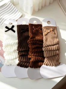 4 Pairs Girls Bow Knot Ribbed Knit Leg Warmers, Slouchy Leggings, Versatile Decorative Leg Warmers For Spring And Autumn - Multicolor - View 2